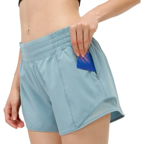 Heyyoga Women Breathable Mesh Panel Sport Fitness Yoga Shorts with Hidden Zipper Pocket Lined Mid Rise Gym Running Shorts