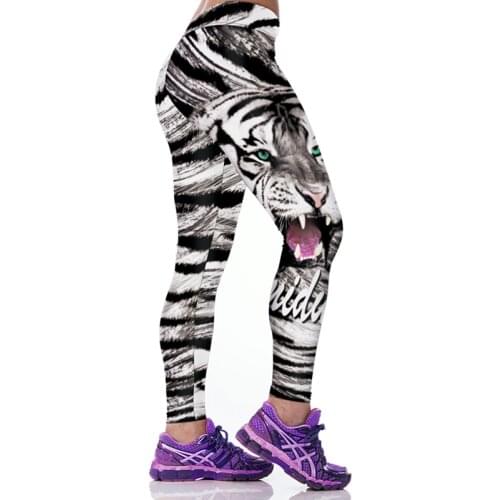 Women Sport Leggings High Waist Trousers Running Capris Slim Fitness Jogging Jeggings Tiger Stripes 3D Print Gym Quick Dry Pants