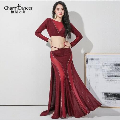 2021 NEW Womens Belly Dance Dance Suit Practice Clothes New Sexy Long Skirt+Top Bellydance Set Suit ZM330