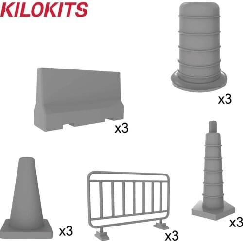 1/35 3 sets 15pcs Plastic Traffic Cones and Barriers Road Military Diorama Building Kits Miniature Accessories
