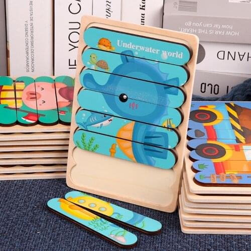 1PCS Double Sided Strip Puzzles Baby Toy Montessori Educational Wooden Toys For Children Montessori Materials Learning Toys