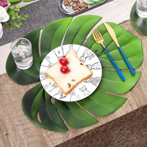 1PC Table Place Mat Skid-resistant EVA Leaf Shape Solid Color Green Kitchen Table Mat 46cm x 39cm