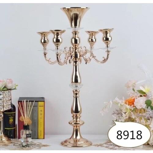 10pcs)luxury gold mental 5 arms acrylic crystal candelabra for wedding centerpieces Use Weddings qq530