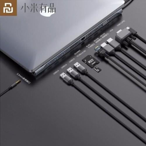 2020 Original Youpin Multi Ports USB Hub Type C HDMI VGA RJ45 USB 3.0 60W Splitter For Macbook Pro Air USB-C HUB Power Adapter