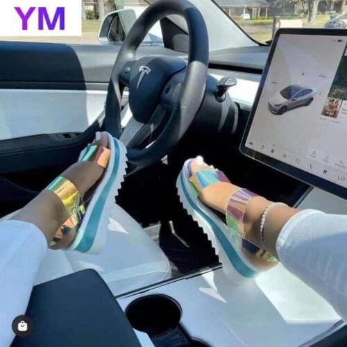 2021 INS HOT Colorful Ankle Strap Slides Wedge Leisure Summer Mules Sandal Woman Sandal Outdoor Sandal Zapatillas Mujer Casa