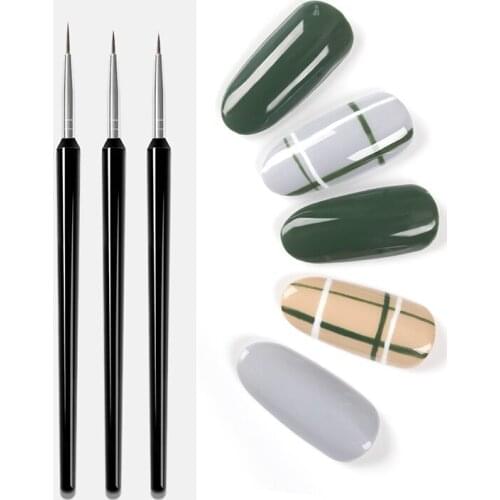 3pcs Fine Hook Line Pen Paint Brush For Oil Watercolor Small black pen Nail Brush nails accessoires acrylic nail supplies