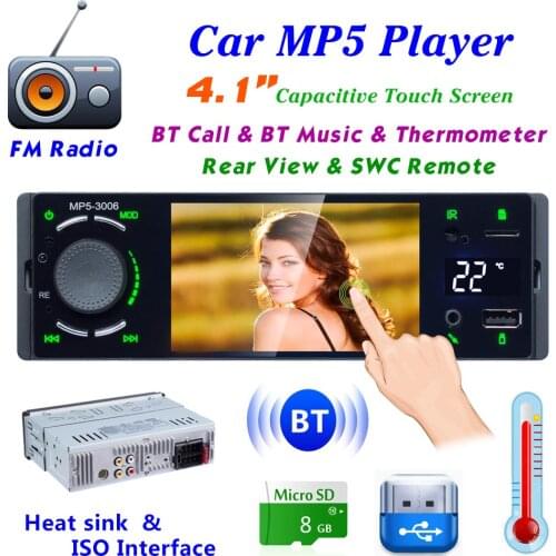 4.1" Car Radio Bluetooth Hands-free Calling MP5 Player DC 12V50W*4 FM with Rear view camera Mounting kit