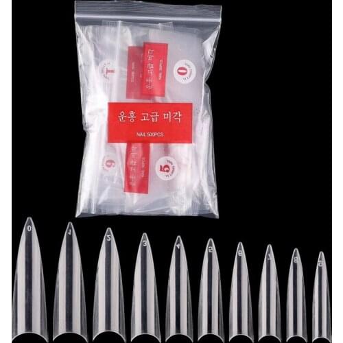 500pcs Pointy Stiletto False Fake Nail Tips Manicure Acrylic Gel Clear Natural Diy Salon Suppliers Fingernail Claw Design Nails
