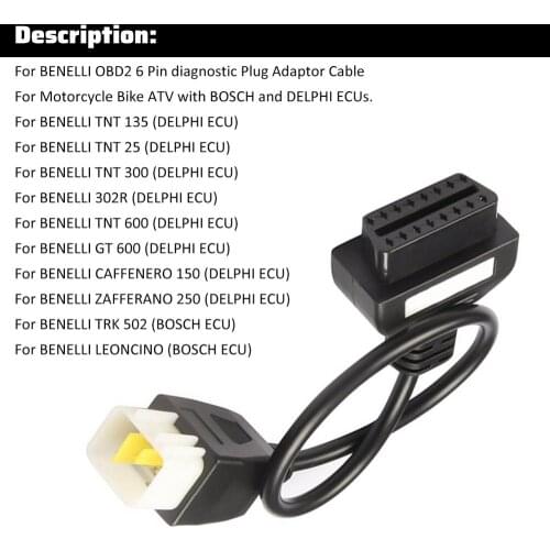 6 Pin to OBD2 16 Pin Adaptor Cable Fault Detection Fits for for Benelli Motorcycle OBD2 Extension Cable Diagnostic Adapter