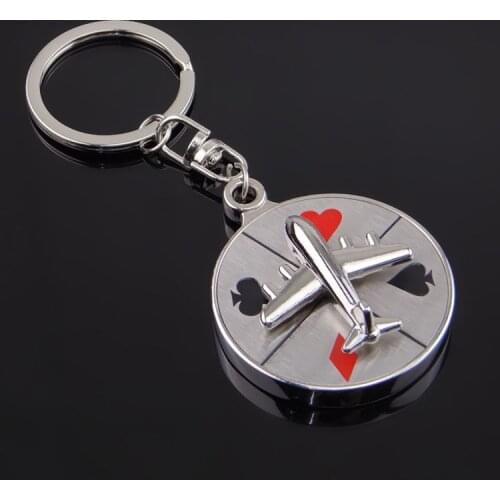 FREE SHIPPING BY DHL 100pcs/lot Novelty Metal Russian Roulette with Plane Keychains New Plane Keyrings for Casino Gifts