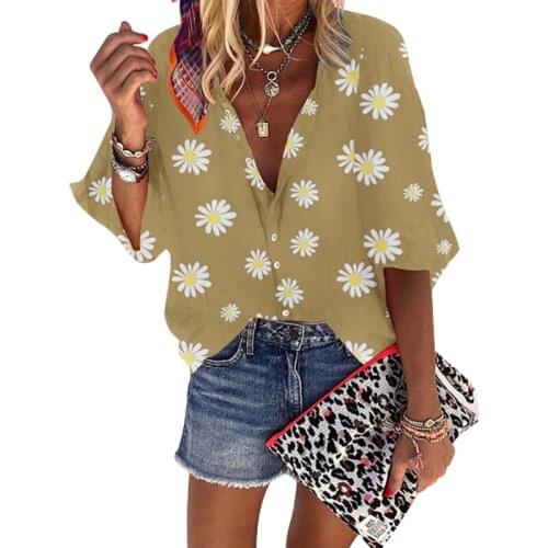 Blouse Women 2021 Summer Floral Print Womens Tops And Blouses V-neck Long Sleeve Office Shirts Streetwear Plus Size Ladies Shirt