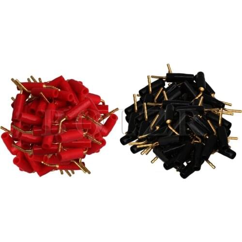 BQLZR 2mm Red Black Gold-plated Copper Banana Plugs Adapter Speaker Audio Wire Cable Connector Pack of 100