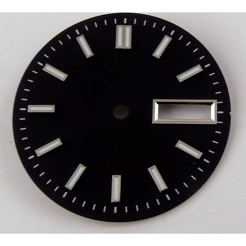 29mm Watch Sterile Black Dial Luminous Hands Date fit NH36A Movement