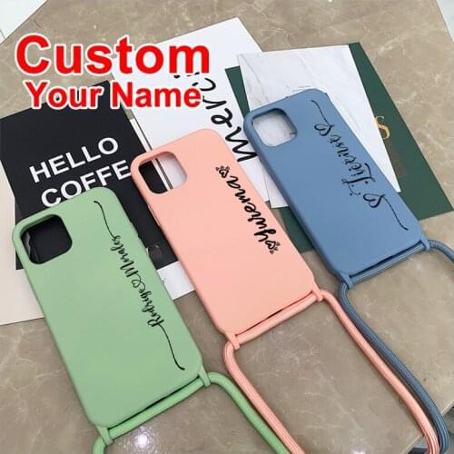 Custom Love line Phone Case For iPhone 11 12 Pro 7 8 Plus X XR XS Max With Rope Soft Portable Liquid Silicone Case Gift Boy girl