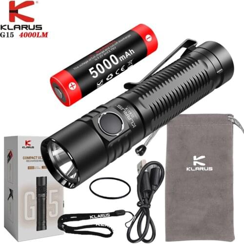 Klarus G15 Flashlight CREE XHP70.2 P2 LED 4000LM USB Charging compact torch Light with 5000mAh 21700 Battery for Camping Hiking