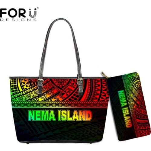 FORUDESIGNS Gradient Color Nema Island Polynesian Tribal Printing Luxury Women Shoulder Bag And Wallets Totes Female Sac A Main