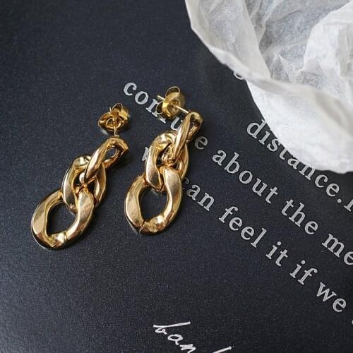 French Hoop Vintage Chain Gold Heavy Exaggerated European Ear Stud Earrings Titanium Steel Plated 18K Gold Does Not Fade