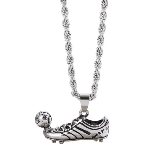 Goth Football Shoes With Soccer Ball Pendant Necklace Hip Hop Long Chain Silver Color Necklaces Punk Style Jewlry For Men Fans