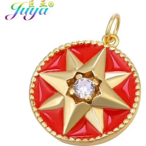 Juya DIY Enamel Pendant Supplies Handicraft Decoration Round Star Charms For Handmade Trendy Jewelry Making Fashion Accessories