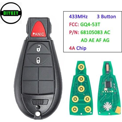 DIYKEY Smart Remote Key Fob 3 B 433MHz 4A Chip for Jeep Cherokee 2014 - 2019 P/N: 68105083 AC AD AF AG FCC: GQ4-53T