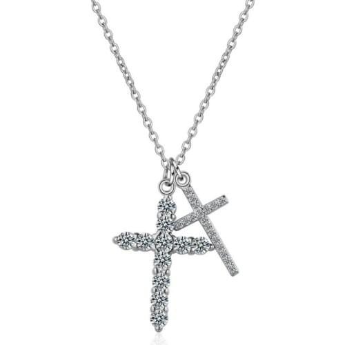 KOFSAC Fashion 925 Silver Necklaces For Women Jewelry Shiny Zircon Double Cross Sweater Chain Long Necklace Girl birthday Gifts