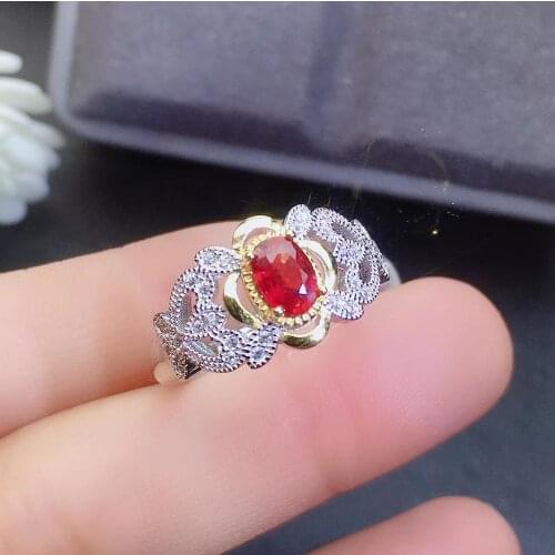 Charming natural ruby ring woman 925 sterling silver ring oval natural gem red color girl birthday gift New year