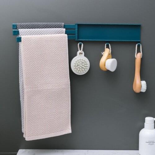 Kitchen Rotatable Towel Rack Wall Mounted Washroom Towel Rack Hanging Holder Multi-pole Rack Bathroom Multifunctional Hook