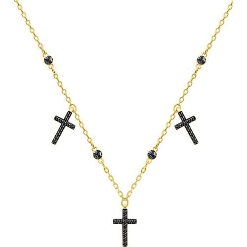 Fashion Classic Black Cross Gold Necklace Woman Personality Jewelry Halloween Gift