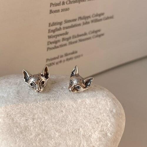 Fashion Simple Silver Color Hairless Cat Stud Earrings for Women Men Cute Small Cat Earrings Pet Party Jewelry Accessories Gifts