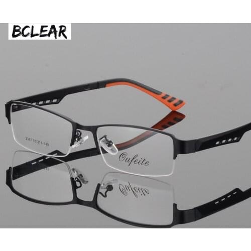 BCLEAR Mens business eyeglasses frame half frame glasses frame titanium alloy ultra-light myopic optical frames TR legs S2387