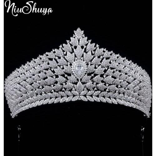 NiuShuya Princess Crown Wedding Accessories Head Jewelry Hair Tiaras Full Zircon Crystal Bridal Headpiece For Wedding Prom Party