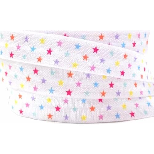 New Arrived 5/8" Star Print Fold Over Elastic 10 yards Good Quantity Elasticity FOE Ribbon for Girls Hair Tie DIY Head wear