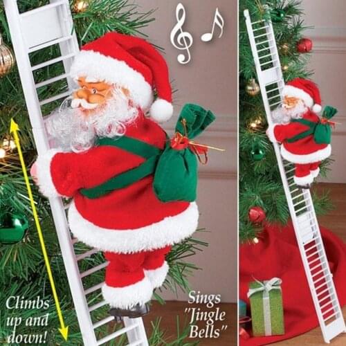 Novelty Fun Electric Climbing Ladder Santa Claus Christmas Figurine Ornament Party DIY Crafts Creative Plush Doll Toy
