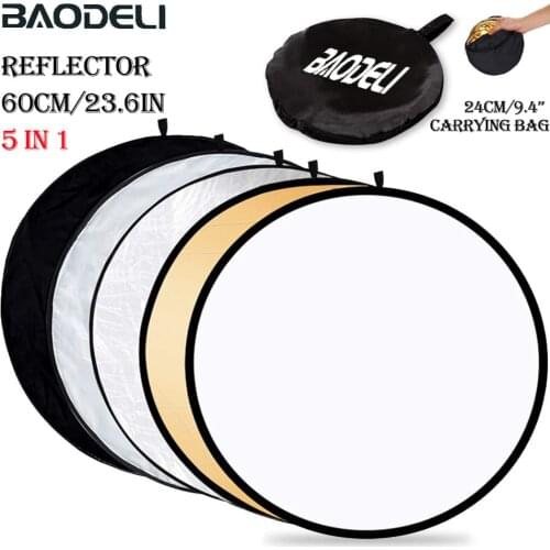 24" 60cm 5in1 Reflector Photography Collapsible Portable Light Diffuser Round Photo Disc Multi Color Silvery Black White Gold