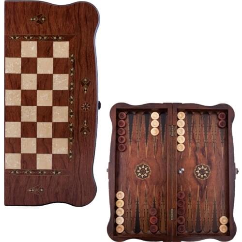 Solid Backgammon Board Game Set - Rose And Mazel Solid Wood Special Series Handmade Mosaic Engraved Premium Professional Big Siz