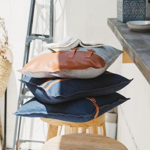 Nordic Simplicity Cushion Cover Denim Fabric Patchwork Soft Pure Color Pillowcase European Throw Pillow Home Decor Pillowcover