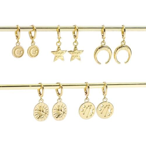 Simple Gold Color Moon Star Pendant Earrings for Women Girls Trendy Horn Crescent Dangle Earrings Statement Jewelry 2021