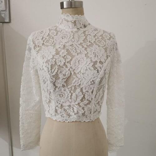 Long Sleeve Wedding Jacket High Neck Wedding Bolero Shawl White Ivory Lace Bride Coat Custom Size Wedding Accessories