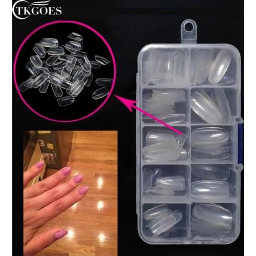 TKGOES 100pcs/box Acrylic False Nails Short Round Head Fake Nails Full Cover Artificial French Round False Nail Art Tips