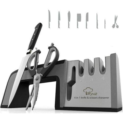 MYVIT Knife Sharpener 4 in 1 Diamond Coated & Fine Ceramic Rod Shears and Scissors Knife Sharpening Sharpen Stone