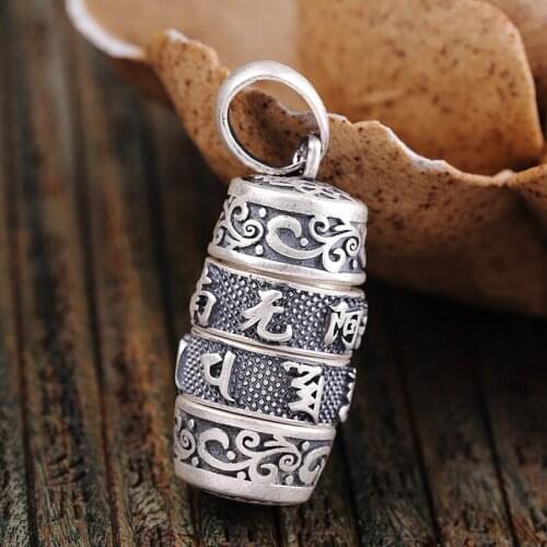 Uglyless Real 990 Pure Silver Mantra Buddhistic Pendants for Men Women Unisex Thai Silver Opening Barrel Box Necklaces NO Chains