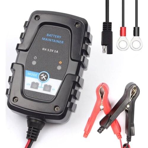 FOXSUR 6V 12V 1A Smart Battery Charger Maintainer for Car Motorcycle Scooter Deep Cycle AGM GEL VRLA Battery Charger SAE cable