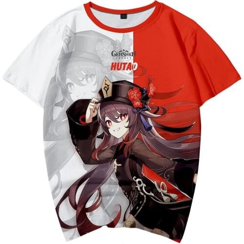 3-14 Years Boy Girl Anime Clothes Kawaii Genshin Impact Hu Tao T shirt Men Womens Genshin Impact T-shirt Kids Short Sleeve Tops