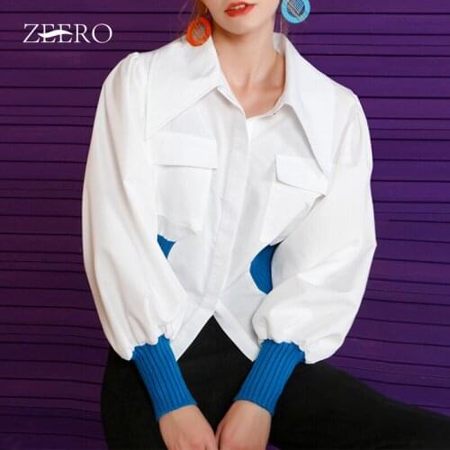 Spring Vintage Knitted Patchwork Women Blouses Elegant Korean Female Lantern Long Sleeve Short Shirts Casual Crop Tops Blusas