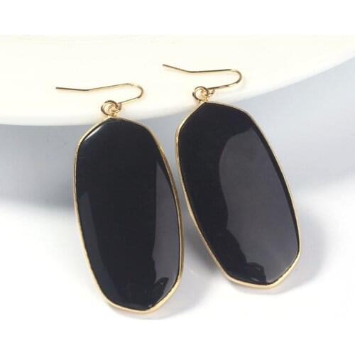 Trendy-beads Popular Light Yellow Gold Color Black Agates Oval Shape Drop Earrings For Women Charm Jewelry