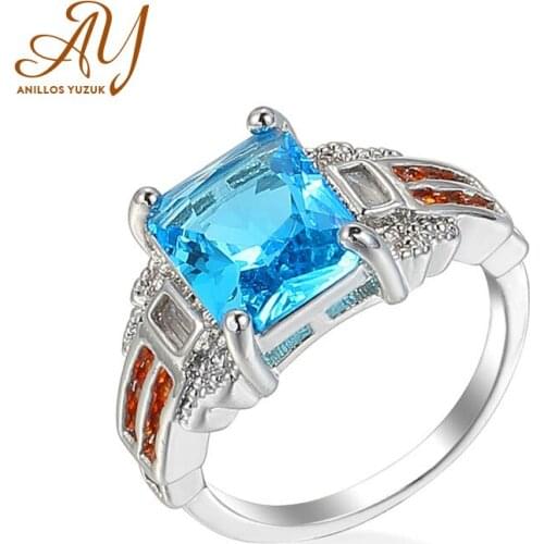 Anillos Yuzuk Party Vintage Jewelry Stylish Girl Gifts Women Ring Artificial Gem Charms 925 Silver Elegant Topaz Ring Size 6-10