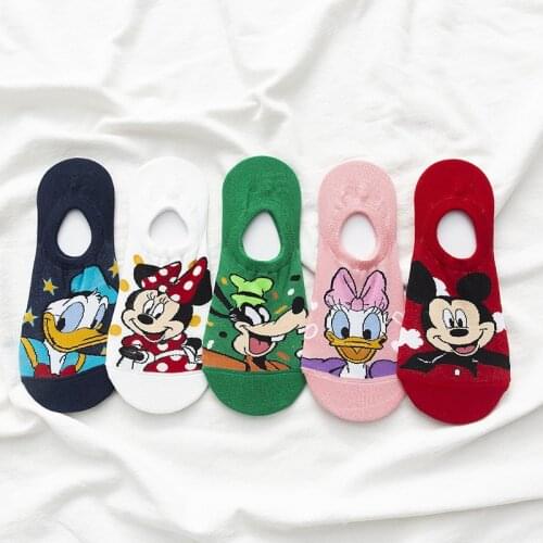 Disney 1Pair Casual Cute women Scoks Cartoon animal Mickey Mouse Donald Duck invisible ankle Socks Cotton happy Funny sock