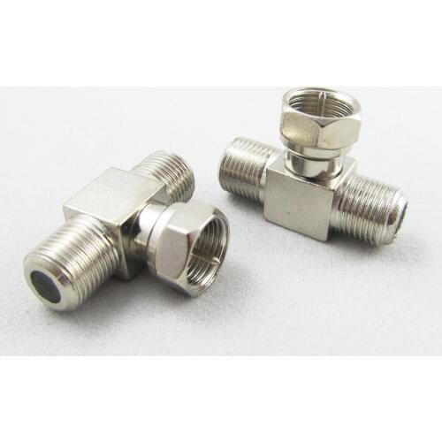 1pc VHF/UHF TV Right Angle 1 F Male Plug to 2 F Female Jack T type Connector
