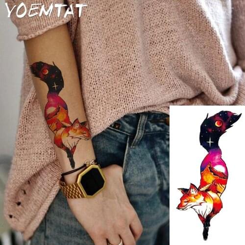 1PC Fantasy Color Fox Hot Black White Large Flower Henna Temporary Tattoo Black Mehndi Style Waterproof Tattoo Sticker