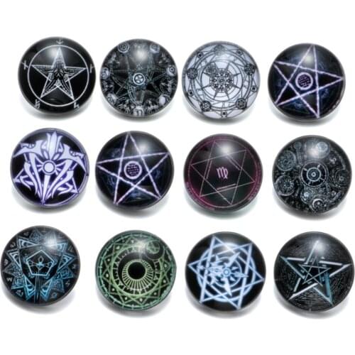12pcs/lot Magical Circle Pattern Charms 18mm Glass Snap Button For DIY Bracelet Snaps Jewelry KZ0368
